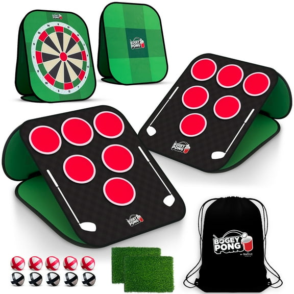 Bogey Pong™ | 3-in-1 Backyard Pong Golf Game Set with Darts & Tic Tac Toe
