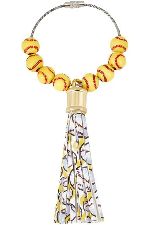 Bogg Tassel Sports Baseball Wooden Beads PU Leather Tassel Bag Charms Keychain Purse Pendants Decorative Keys Charm Accessories for Bogg Beach Bag Tote Key Chain Player Gifts for DIY