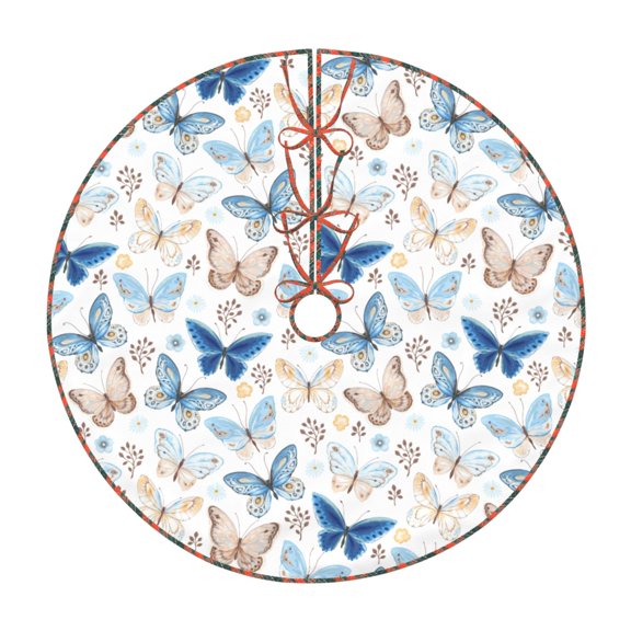 Bogiau Butterfly Pattern Christmas Tree Skirt with Ties , Christmas Tree Decorations, Farmhouse Christmas Decor Xmas Holiday Decorations-36"