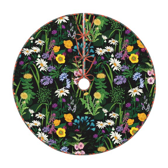 Bogiau Chamomile Pattern Christmas Tree Skirt with Ties , Christmas Tree Decorations, Farmhouse Christmas Decor Xmas Holiday Decorations-36"