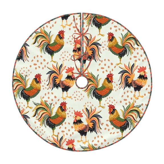 Bogiau Colorful Roosters Pattern Christmas Tree Skirt with Ties , Christmas Tree Decorations, Farmhouse Christmas Decor Xmas Holiday Decorations-36"