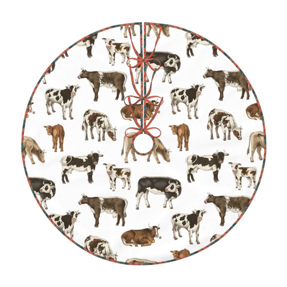 Bogiau Cow Pattern Christmas Tree Skirt with Ties , Christmas Tree Decorations, Farmhouse Christmas Decor Xmas Holiday Decorations-36"