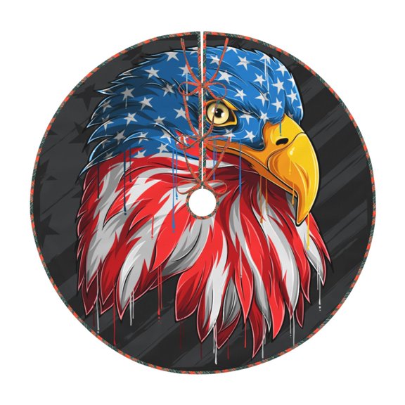 Bogiau Eagle Head With American Flag Pattern Christmas Tree Skirt with Ties , Christmas Tree Decorations, Farmhouse Christmas Decor Xmas Holiday Decorations-36"