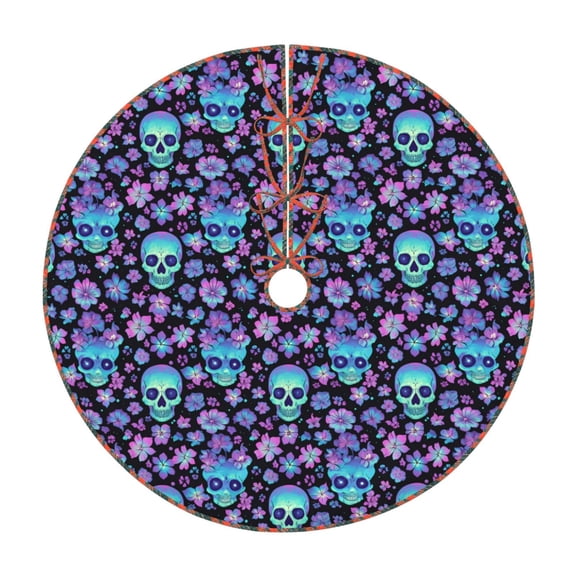 Bogiau Funny Skull Flower Pattern Christmas Tree Skirt with Ties , Christmas Tree Decorations, Farmhouse Christmas Decor Xmas Holiday Decorations-36"