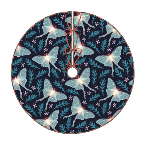 Bogiau Glowing Butterfly Pattern Christmas Tree Skirt with Ties , Christmas Tree Decorations, Farmhouse Christmas Decor Xmas Holiday Decorations-36"