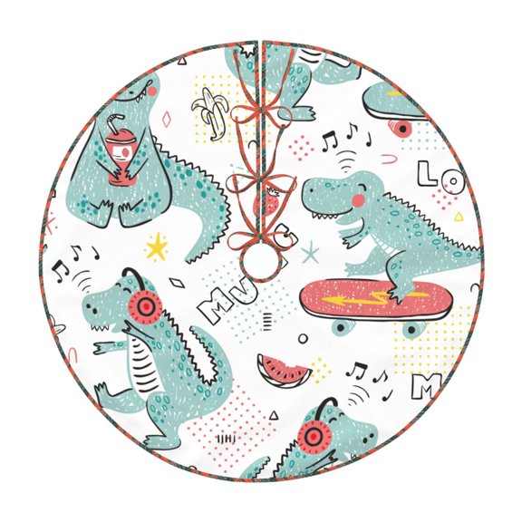 Bogiau Music Lover Dinosaur Pattern Christmas Tree Skirt with Ties , Christmas Tree Decorations, Farmhouse Christmas Decor Xmas Holiday Decorations-36"