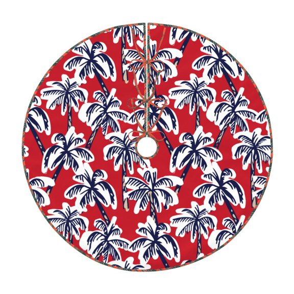 Bogiau Palm Tree Pattern on Red Pattern Christmas Tree Skirt with Ties , Christmas Tree Decorations, Farmhouse Christmas Decor Xmas Holiday Decorations-36"