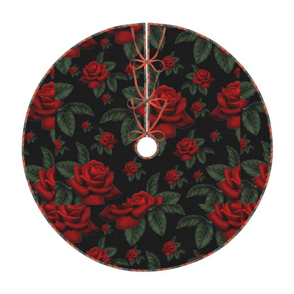 Bogiau Roses Pattern Christmas Tree Skirt with Ties , Christmas Tree Decorations, Farmhouse Christmas Decor Xmas Holiday Decorations-36"