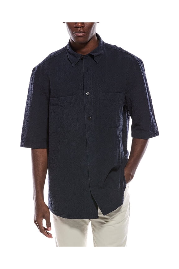 mens Seersucker Shirt, m, Blue