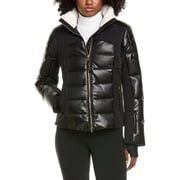 Bogner womens Ilana Leather Down Coat, 10, Black