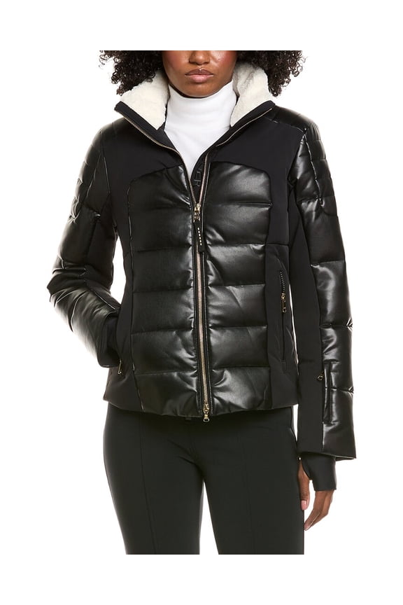 womens Ilana Leather Down Coat, 10, Black