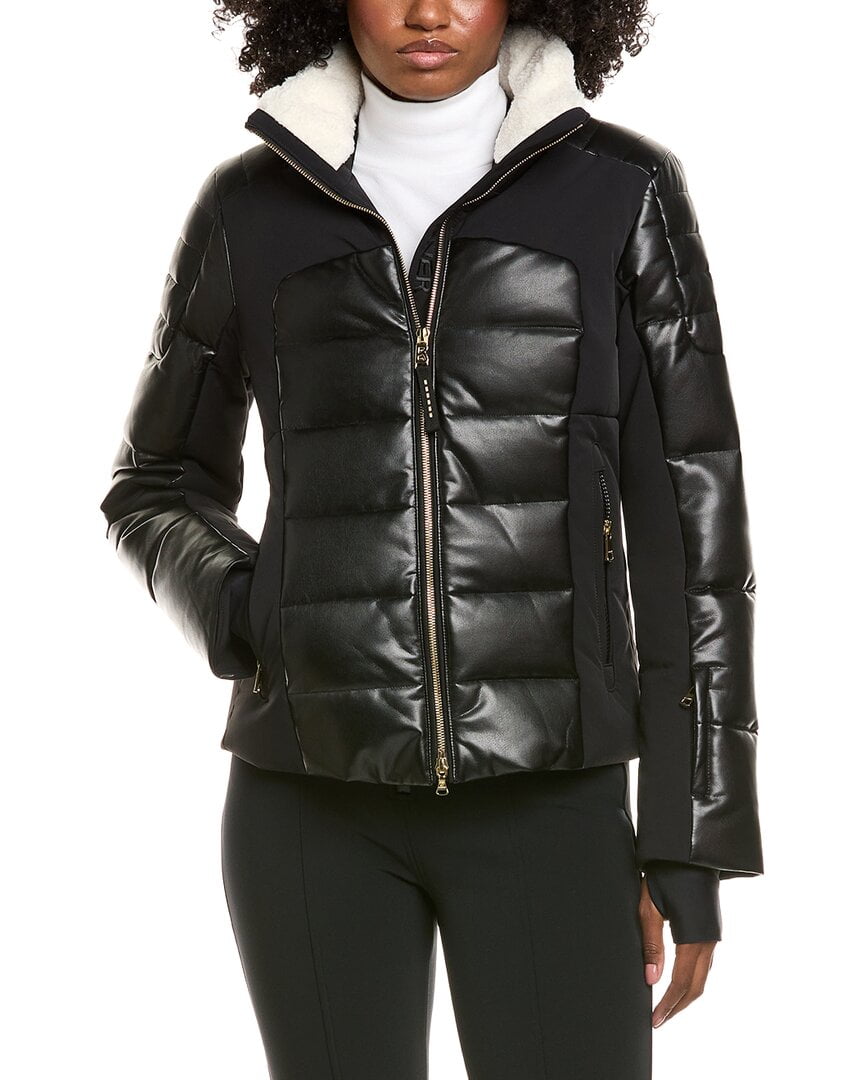 womens Ilana Leather Down Coat, 8, Black