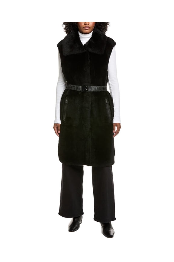 womens  Palma Reversible Shearling Vest, 8, Black