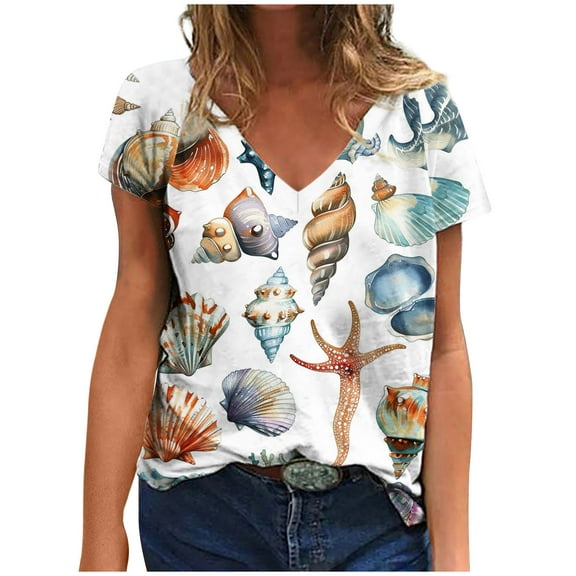 Bogo Blouses For Women 2025 Womens Tops Short Sleeve Dressy Casual Plus Size Blouses For Women 3X 3/4 Sleeve T Shirts For Women Cotton V Neck