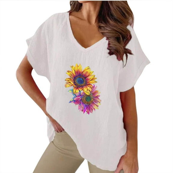 Cute Summer Tops For Women Cotton Womens Tops Casual Blouses For Women Dressy Casual Plus Size V Neck T Shirts For Women Graphic Tees Funny