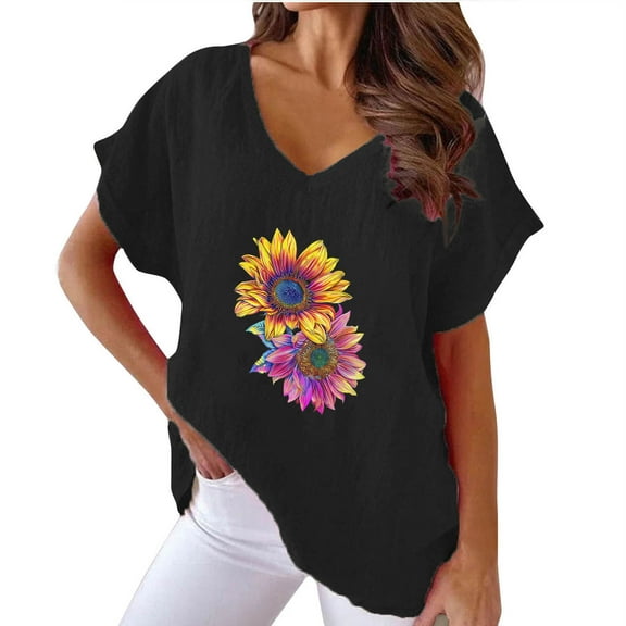 Cute Summer Tops For Women 3/4 Length Sleeve Womens Tops Plus Size Tunic Plus Size Blouses For Women 3X Short Sleeve T-Shirts For Women Graphic Tees Funny Cats