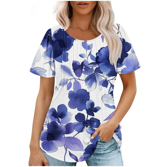 Womens Cute Tops for Vacation Summer Spring Tops Work Office Blouses for Women Dressy Casual Crewneck T Shirts