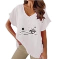 thumbnail image 1 of Short Sleeve Summer Tops For Women 2026 Vacation Trendy Womens Summer Tops Blouses For Women Business Casual Cotton V Neck T Shirts For Women Cotton, 1 of 4