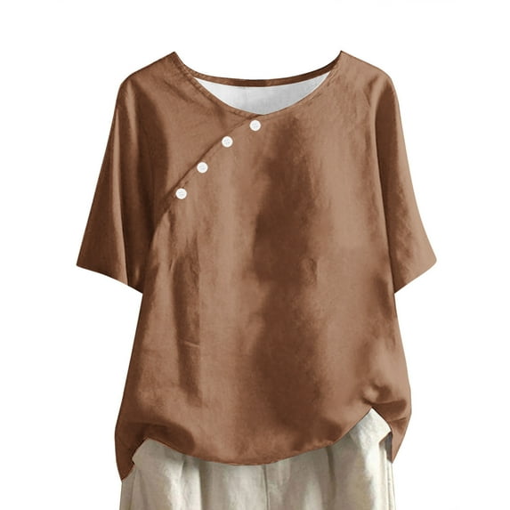 Bogo Summer Fashion 2025 Womens Summer Tops Casual Short Sleeve Round Neck Shirts Womens Blouses Short Sleeve White V Neck T Shirts Women Plus Size