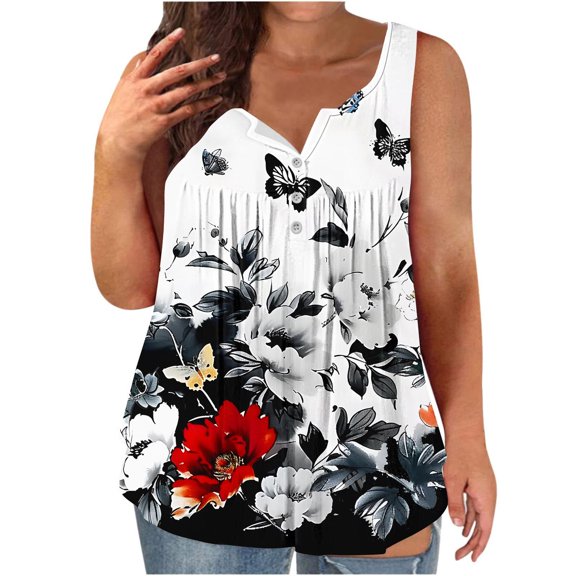 Bogo Summer Tops For Women 2025 Trendy Tank Tops For Women Pack Sleeveless Button Down Tunic Tops For Women White V Neck T Shirts Women Cotton