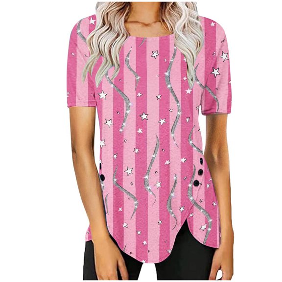 Summer Tops For Women 2026 Womens Summer Tops Trendy 3/4 Sleeve Womens Blouses Short Sleeve Cotton Cute Oversized T Shirts For Women Gym