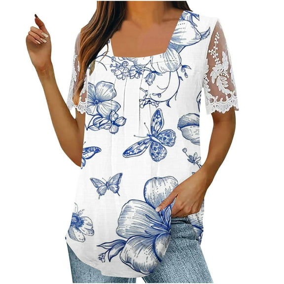 Summer Tops For Women Trendy With Sleeves Womens 3/4 Sleeve Tops Petite Womens Blouses Casual Plus Size T Shirts For Women Cotton Soft