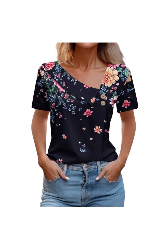 Summer Tops For Women Trendy With Sleeves Womens Summer Tops Casual Cotton Blouses For Women Business Casual T Shirts For Women Trendy 2026