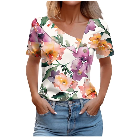 Summer Tops For Women 2026 Trendy Boho Womens Tops Short Sleeve Womens Blouses Short Sleeve Dressy T-Shirts For Women Graphic Tees Funny