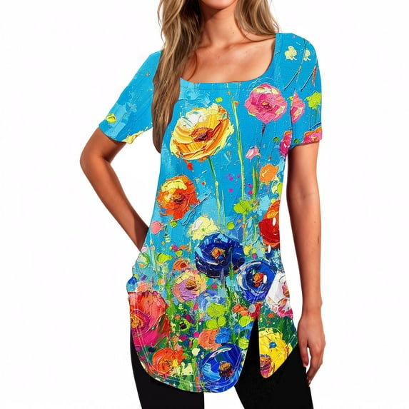 Summer Tops For Women 2026 Vacation Beach Womens Summer Tops Elbow Length Sleeves Womens Blouses Casual V Neck Cotton T Shirts For Women Graphic Tees