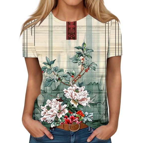 Summer Tops For Women 2026 Vacation Beach Womens Tops Short Sleeve Loose Fit Cotton Womens Blouses For Work Professional Short Sleeve T-Shirts For Women Graphic Tees Pack