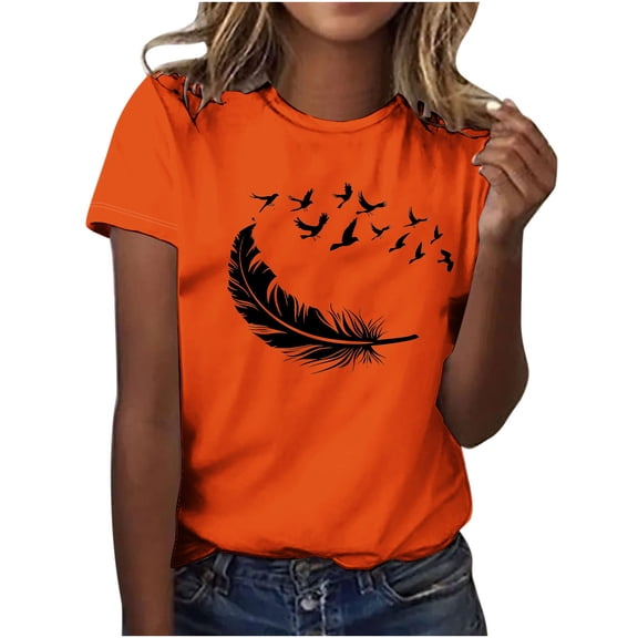 Summer Tops For Women Trendy With Sleeves Womens Plus Size Tops Dressy Casual Orange Blouses For Women Business Casual Petite T-Shirts For Women Graphic Tees Trendy