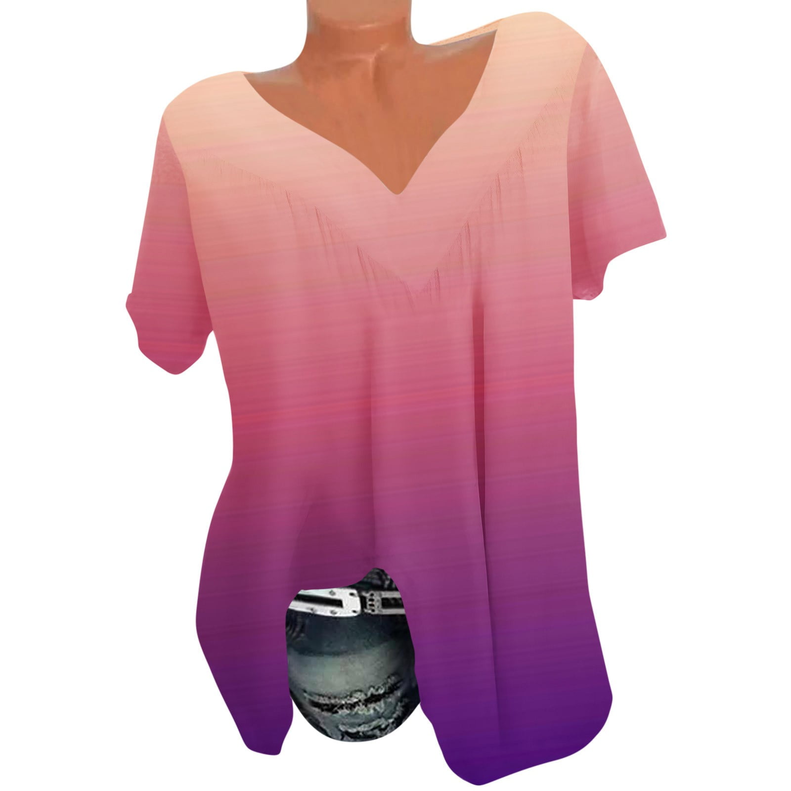 Amoretu Women's V-Neck Short Sleeve T-Shirt - Navy Blue Basic Loose Fit Summer Top, Size 2XL - View #3