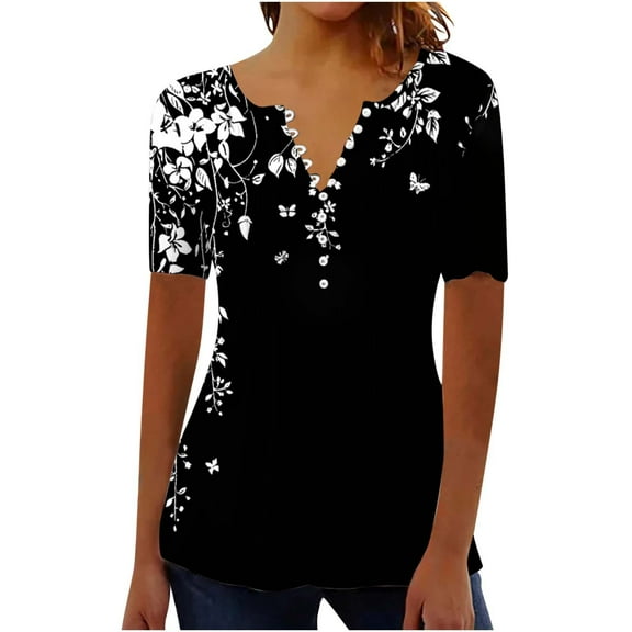 Trendy Summer Tops Y2K Womens 3/4 Sleeve Tops Plus Size Plus Size Blouses For Women 3X Dressy T-Shirts For Women Graphic Tees Trendy