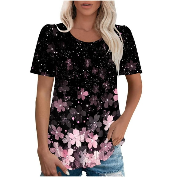 Women'S Boho Floral Print Ladies Short Sleeve Tops Summer Blouses Summer Tops For Women 2026 Vacation Sexy T Shirts For Women V Neck Pack Womens Blouses Dressy Casual Short Sleeve V Neck