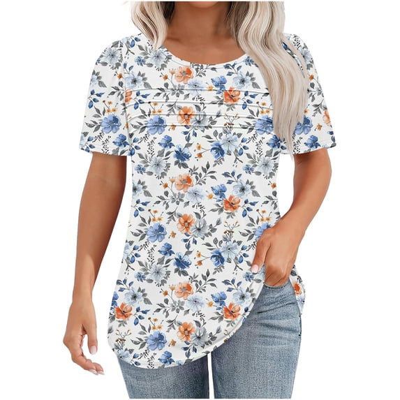 Bogo Womens Casual Boho Floral Print V Neck Short Sleeve Blouses Summer Blouses For Women 2025 Plus Size V Neck T Shirts For Women Cotton Blouses For Women Business Casual