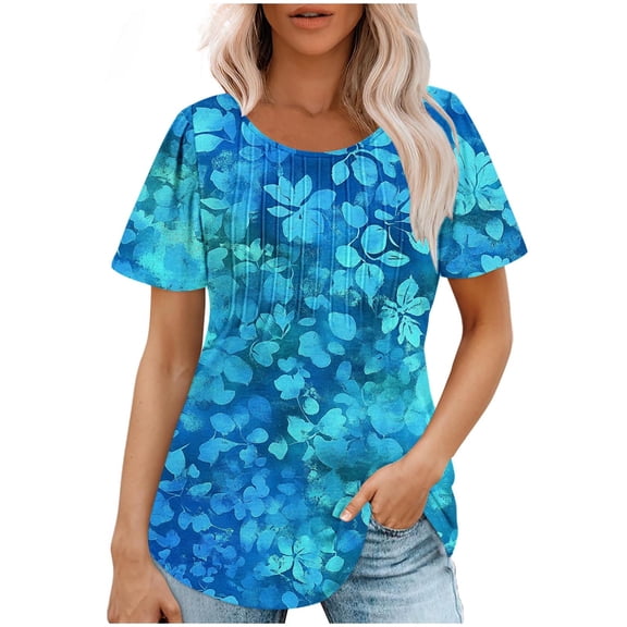 Womens Casual Boho Floral Print V Neck Short Sleeve Blouses Trendy Summer Tops 2026 T Shirts For Women Pack Blouses For Women Business Formal