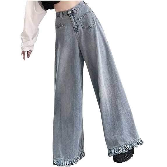 Bogo Womens Jeans Long Length Tall Plus Size Women Petite Pants Casual Work Casual Pants For Women Petite Plus Size Summer Womens Wide Leg Denim Trousers