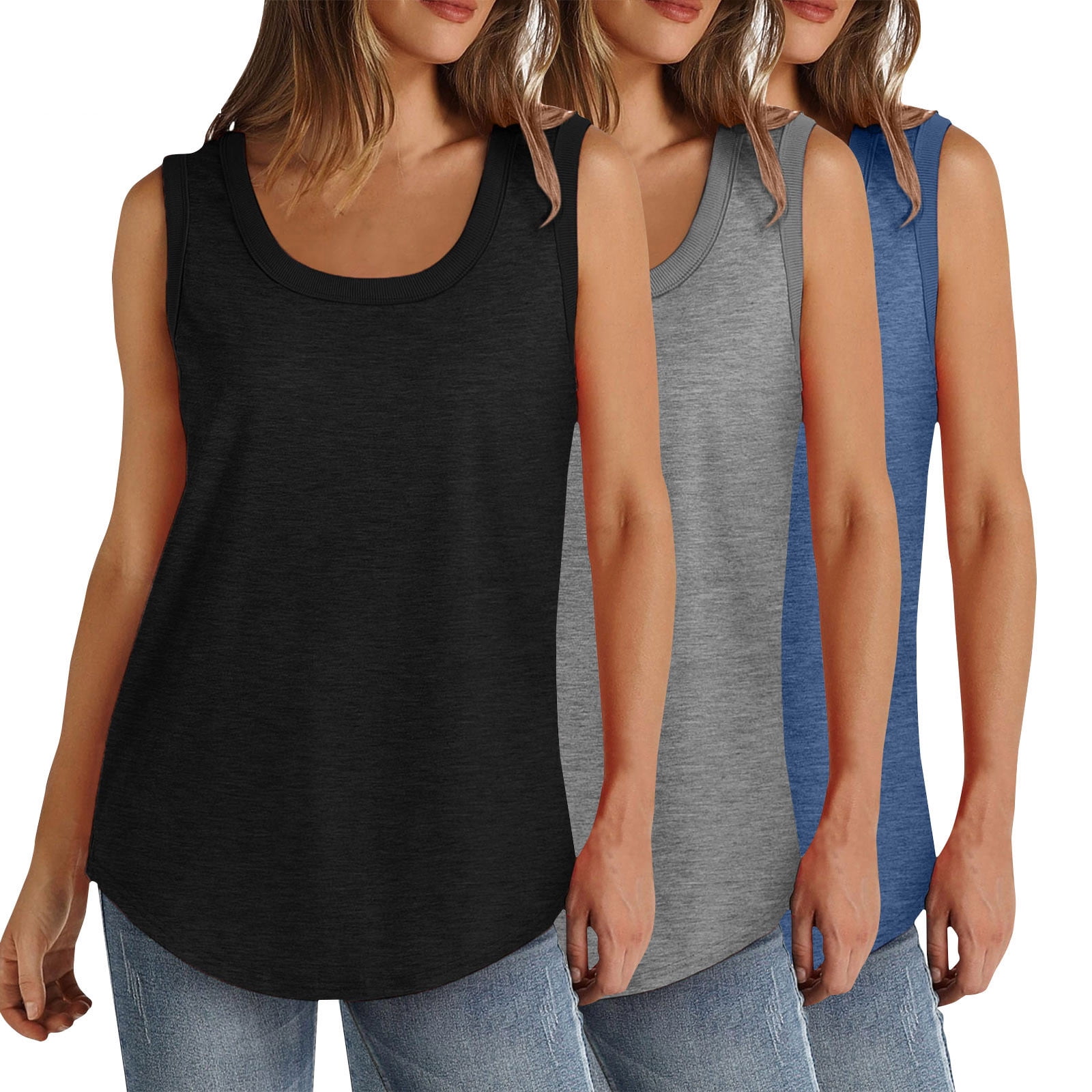 Bogo Womens Summer Tops Casual Plus Womens Tank Tops Pack White Plus ...