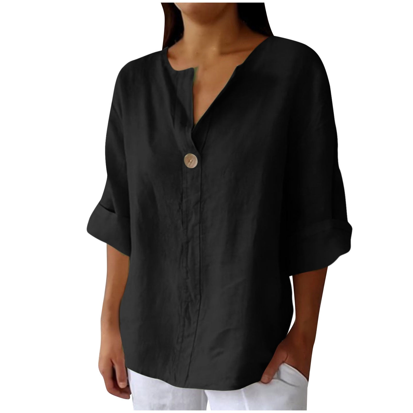 Women's 3/4 Sleeve V-Neck T-Shirt With 3D Optical Illusion Print - Soft Rayon Blend Top