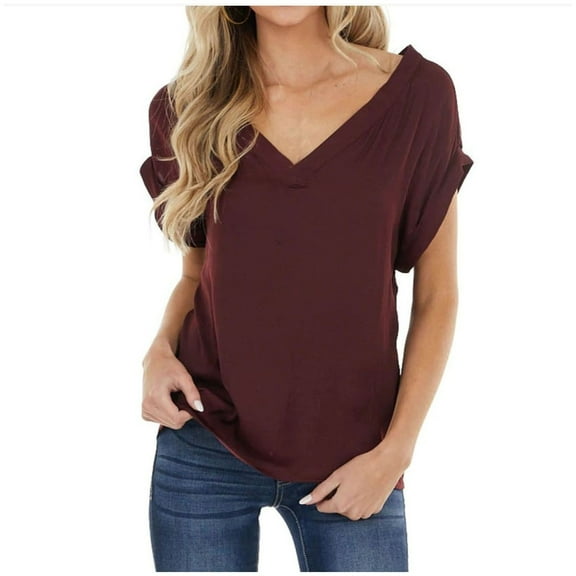 Bogo Womens Tops Trendy Red Womens 3/4 Sleeve Tops Petite Blouses For Women Long Sleeve T-Shirts For Women Graphic Tees Plus Size