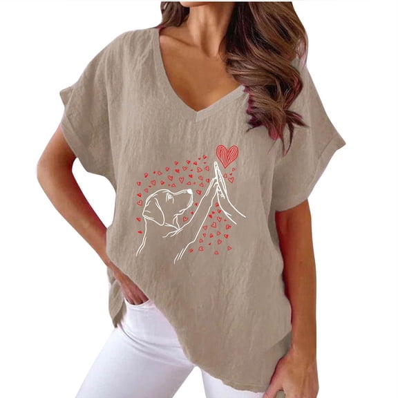 Womens Tops Trendy Short Sleeve Womens Summer Tops Casual Short Sleeve Womens Blouses Dressy Casual Plus Size V Neck Cotton T Shirts For Women Graphic Tees