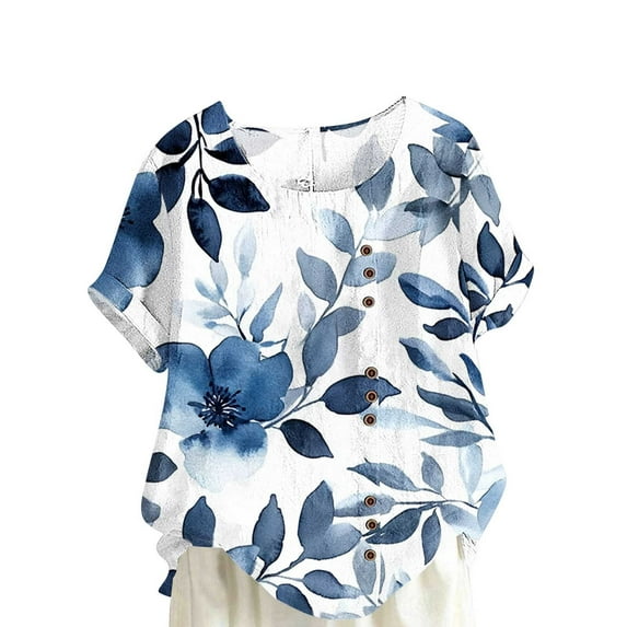 Womens Tops Trendy Summer 3/4 Length Sleeve Womens Tops Plus Size Cotton Womens Blouses And Tops Dressy V Neck Cotton T Shirts For Women Graphic Tees