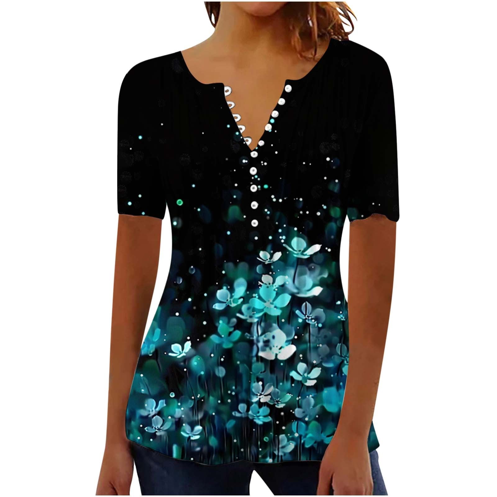 Happy Sailed Women's Casual Blouses - 3/4 Sleeve V-Neck Paisley Print Tops For Business & Work