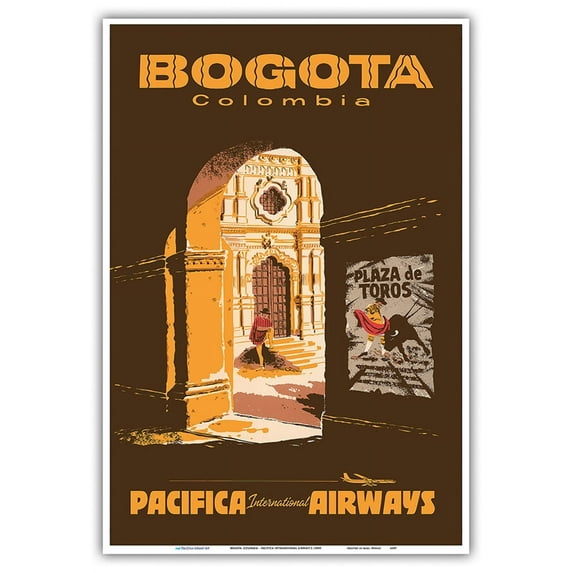 Bogotá Colombia - Plaza de Toros - Bullfighting Bullring - Pacifica International Airways - Vintage Airline Travel Poster c.1957 - Master Art Print (Unframed) 13in x 19in