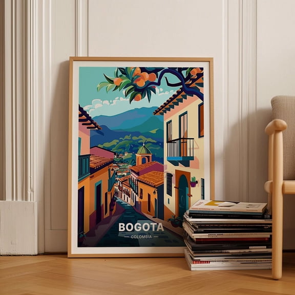 Bogota Colombia Mid Century Modern Retro City Wall Art, Unframed Canvas 16x20in