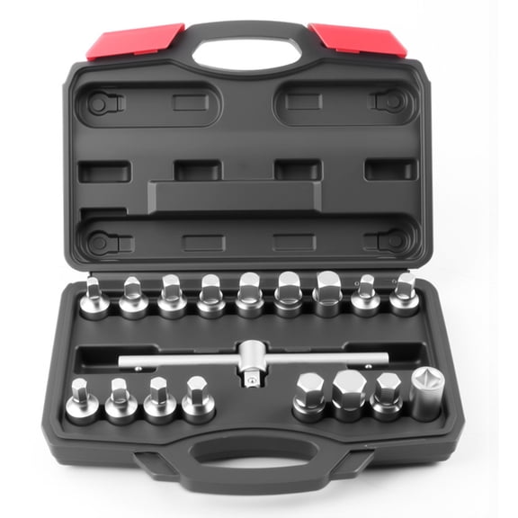 Bogrsely 18 in 1 Oil Drain Plug Removal Tool Key Set Square Hexagonal Socket Kit Nut Adapter Tool Car Repair Maintenance