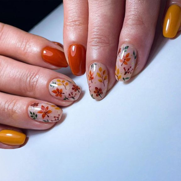 Bogrsely 1Set Glossy Artificial Nail Autumn Winter Style Not Need Adhesive Daily Wear