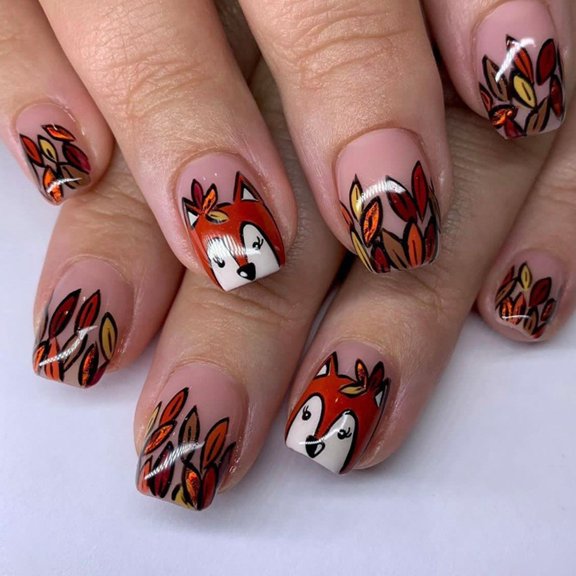 Bogrsely 24Pcs Glossy Squirrel Press on Nail Tips Short Square Form European Manicure