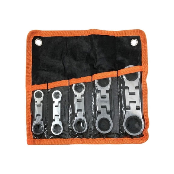 Bogrsely 5Pcs Flexible Head Ratcheting Combination Wrench Set Double Box End Flexible Head Spanner Mini Wrench Set for Car