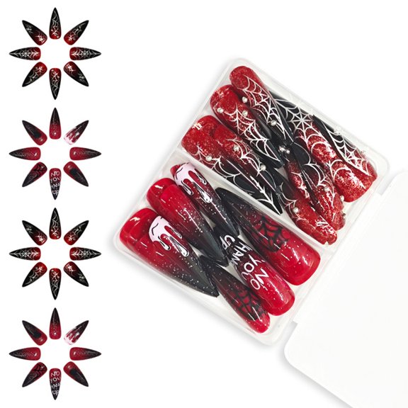 Bogrsely Autumn False Nails 48PCS BurgundysP1ast1cPress On Fake Nail With Web And Flower Patterns For Quick Nail Makeover